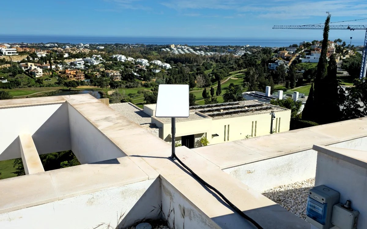 Starlink backup connection installed on a villa rooftop with Costa del Sol view